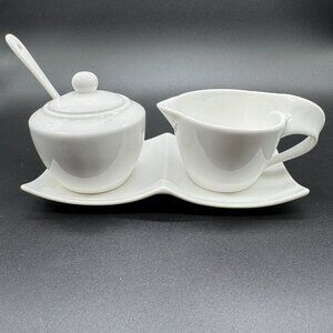 Stokes White Porcelain Sugar and Creamer 5 pces Set
